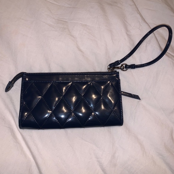 Navy Quilted Shiny Coach Wristlet - Picture 2 of 3
